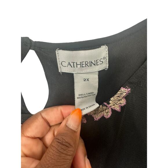 Catherines Blouse Black Plus Lace Floral Embroidered Whimsical Fairy Size 2X - Picture 2 of 11